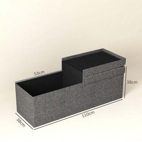 Rootz Footstool Storage Ottoman - Foldable Bench - Seat Chest - Soft Padding - 110cm x 38cm x 38cm - Dual 61L Compartments - Grey