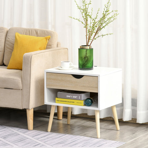 Rootz Side Table - Bedside Table - Hallway Chest - MDF Chipboard White + Oak - Durable & Stylish - 50 x 39 x 51 cm