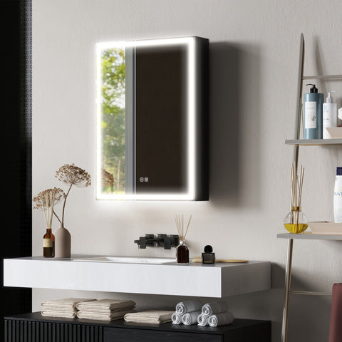 Rootz Mirror Cabinet - Bathroom Cabinet - LED Storage Unit - Dimmable Lighting - Space Optimization - 50cm x 12.8cm x 70cm - Black