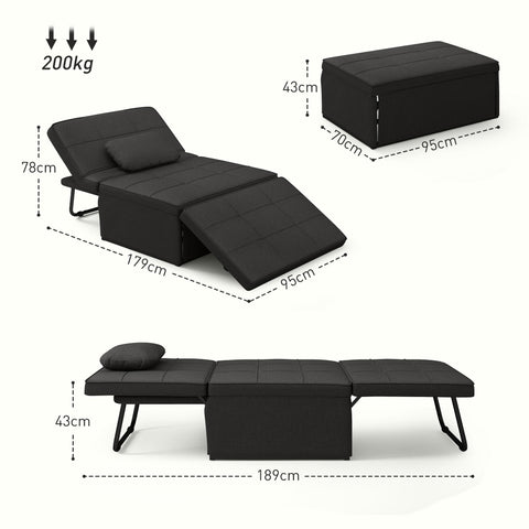 Rootz 3-in-1 Armchair Heating Sofa - Lounge Chair - Convertible Chair - Space Optimizing - 95cm x 189cm x 43cm