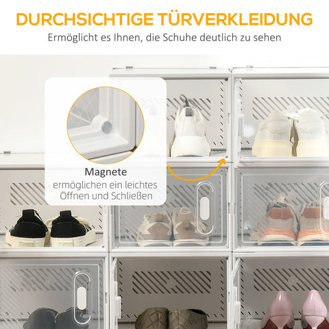 Rootz 18-Part Shoe Shelf - Stackable Shoe Boxes - Magnetic Doors - Dust-Free Storage - 28 x 36 x 21 cm