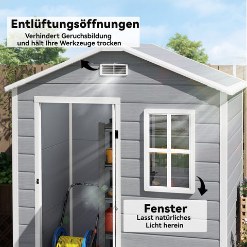 Rootz Tool Shed 1.9m² - Garden Storage House - Outdoor Utility Shed - Weatherproof & Secure - 182 x 121 x 200cm - Lockable Door, Grey, White