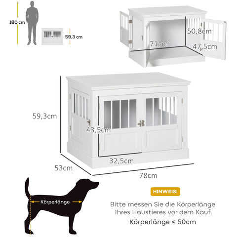 Rootz Dog Cage Furniture - Dog Hut - Dog Box - Magnetic Closure - 78cm x 53cm x 59.3cm - White