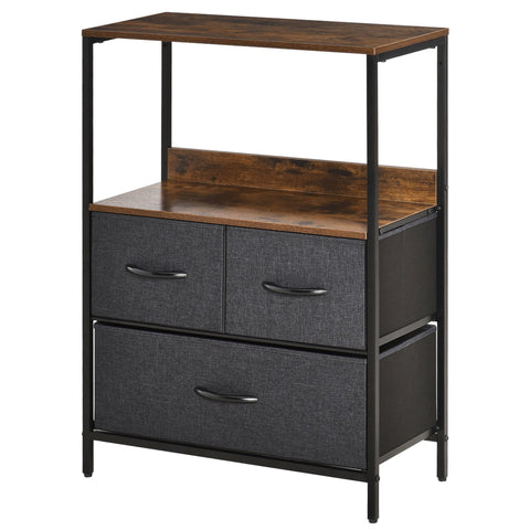Rootz 3 Drawer Black Chest - Storage Cabinet - Linen Organizer - Adjustable Feet - 58cm x 29cm x 81.5cm