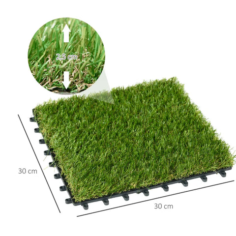 Rootz Artificial Grass Turf - Lifelike - Drainage Function - 25mm Height - Set Of 10 - UV-resistant - Green - 30x30cm