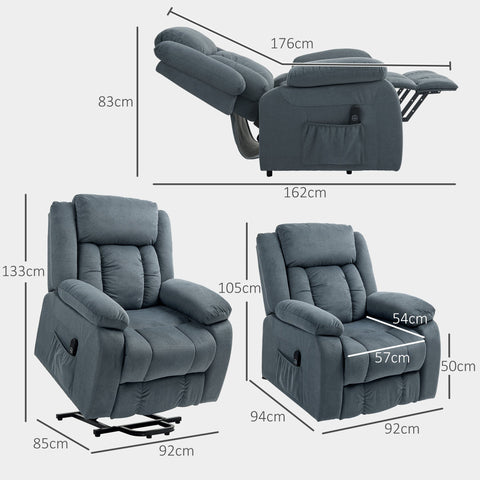 Rootz Riser Chair - Recliner Chair - Soft Cover - Remote Control - Ultimate Comfort - 92W x 94D x 105H cm -Grey