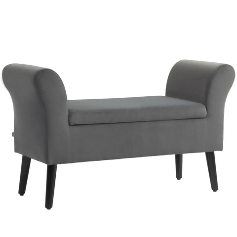 Rootz Upholstered Storage Bench - Elegant Seating - Velvet Look Fabric - Breathable Comfort - 111.5cm x 41cm x 65cm - Dark Gray