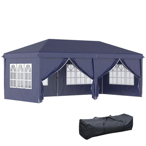 Rootz Folding Gazebo - Pop-Up Canopy - Outdoor Shelter - Durable Steel Frame - Easy Assembly - Versatile Design - 585cm x 295cm - Blue
