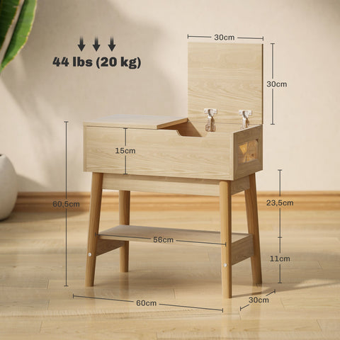 Rootz Side Table - Coffee Table - Bedside Table - Bohemian Style - 30x60x60.5cm with Open Shelf & Foldable Plate in Brown Masonation