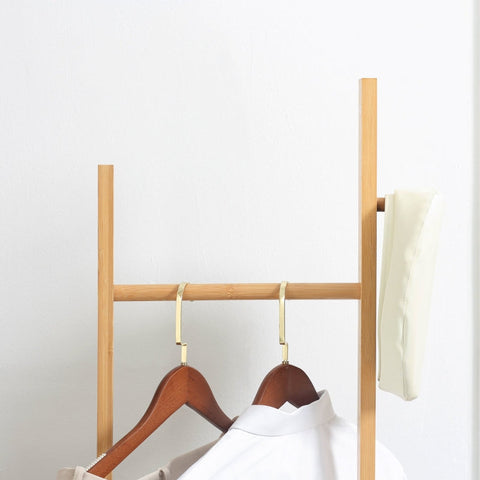 Rootz Coat Stand - Bamboo Clothes Rack - Entryway Organizer - 2 Hooks 3 Poles - Sturdy Base - Natural Finish - 36cm x 24cm x 168cm