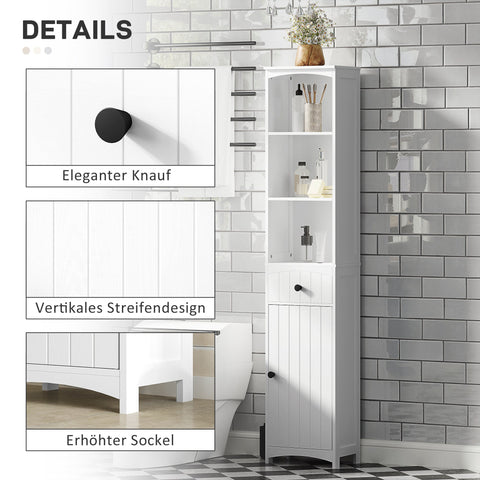 Rootz Bathroom Cabinet with Shelves - Storage Unit - Organizer - Easy Clean, 34cm x 24cm x 170.5cm