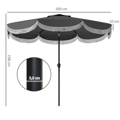 Rootz Ø269cm Parasol - Garden Sunshade - Balcony Screen - UPF 30+ UV Protection - Ø2.69m x 2.38m - Grey