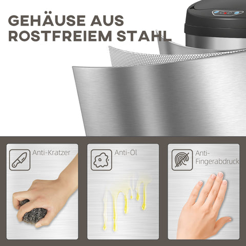 Rootz 50L Sensor Waste Bucket - Touch-Free Bin - Auto-Opening Trash Can - Hygienic & Durable - 30.5cm x 30.85cm - Stainless Steel - Soft-Close - Silver