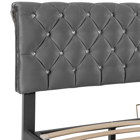 Rootz Upholstered Bed - Sleep Platform - Bedroom Furniture - Adjustable Headboard - Velvet Finish - 219cm x 189cm x 92/97/105cm