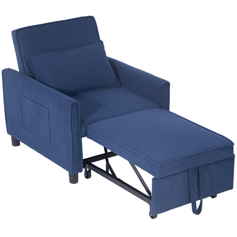 Rootz Adjustable Corduroy Sleeper Chair - Convertible Bed Chair - Recliner Chair - Comfort - 74cm x 84cm x 81cm (Sofa), 61cm x 180cm x 41cm (Bed)