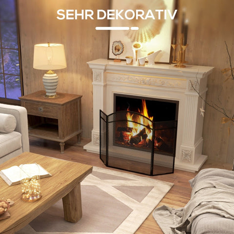 Rootz Fireplace Spark Protection Grille - Herringbone Pattern - Three-Part Folding Design - Coated Metal - 96cm x 60cm x 1cm