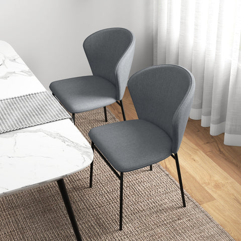 Rootz Set of 2 Dining Chairs - Padded Seats - Upholstered Chairs - Modern Design - 52W x 55D x 80H cm - Gray - Steel Legs