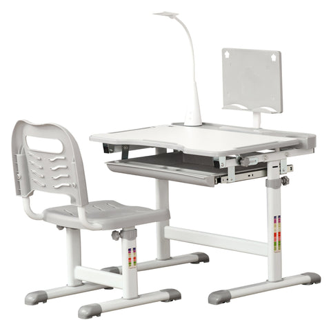 Rootz Children's Desk and Chair Set - Kids Study Desk - Adjustable School Desk - LED Lamp - Steel, PP, MDF - Desk: 70x50x80-105cm, Chair: 36x43.5x63-76cm