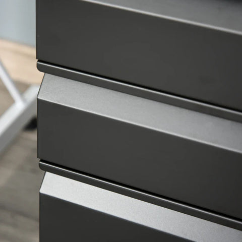 Rootz Rolling Container - Filing Cabinet - 3 Drawers - 5 Wheels - Hanging File - Lockable - Steel - Black - 39 x 48 x 60 cm