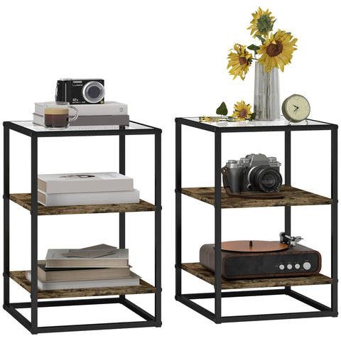 Rootz Set of 2 Glass Top Side Tables - Coffee Tables - End Tables - Modern Elegance - 37L x 40W x 55.5H cm