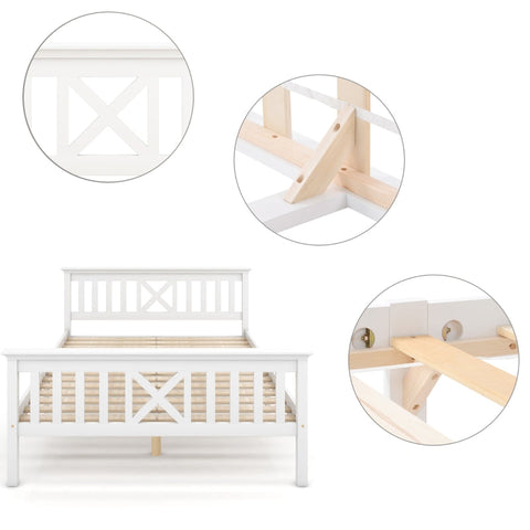 Rootz White Pine Wood Single Bed - Minimalist Design - Elegant Bed Frame - Robust & Practical - 208L x 96W x 82H cm