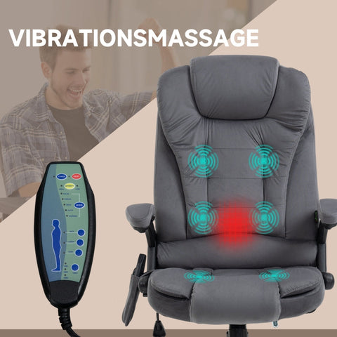 Rootz Vinsetto Office Chair with Massage & Heat Function - Ergonomic Chair - Height Adjustable Chair - 6 Vibration Massage Points - Easy Mobility - Adjustable Seat Height - 67W x 74D x 107-116H cm - Polyester, Foam, Nylon