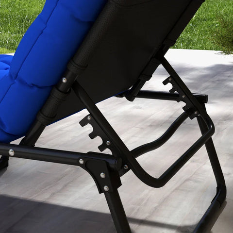Rootz Sun Lounger - 4-way Adjustable Backrest - Foldable - Magazine Compartment - Pillow - Dark Blue - 70cm x 190cm x 32cm