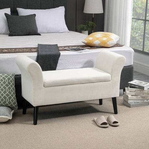 Rootz Cream White Bench with Storage - Upholstered Seat - Elegant Design - Spacious Space - 111.5cm x 41cm x 65cm