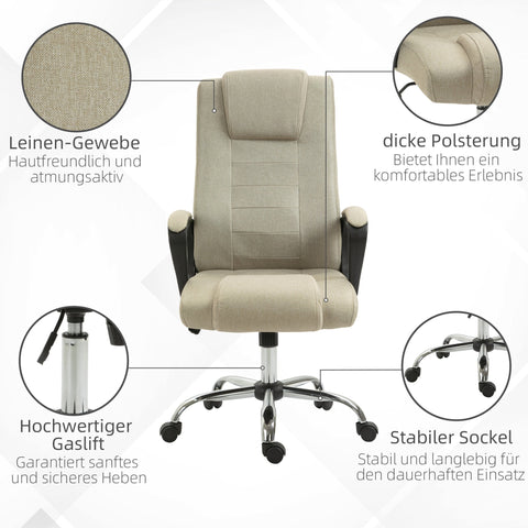 Rootz Office Chair - Desk Chair - Swivel Seat - Height Adjustable - Linen Look - Brown- 62cm x 110-119cm - Enhanced Comfort
