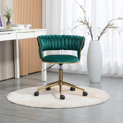 Rootz Velvet Office Chair - Ergonomic Desk Chair - Swivel Work Chair - Supports 127kg - 62L x 62W x 67H cm - Emerald Green Velvet with Golden Details