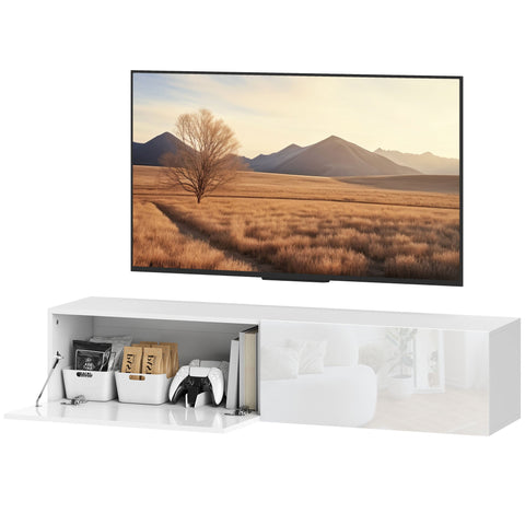Rootz White Wall-Mounted TV Cabinet - Floating TV Chest - Storage Drawers - Space-Saving Design - 140cm x 33cm x 29.8cm