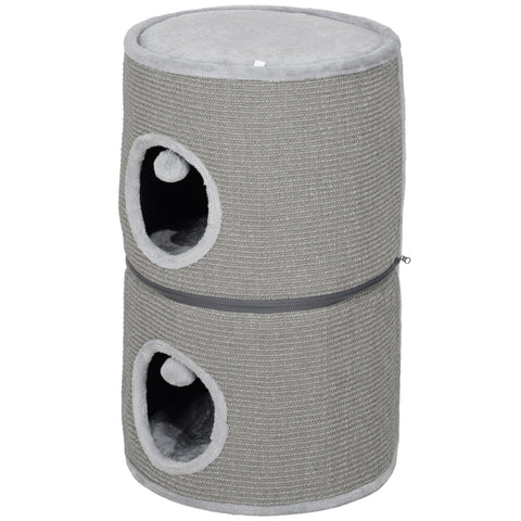 Rootz Modular Cat Tower - Scratch Bin - Cat Activity Center - Removable Zipper - Sisal Protection - Ø 42 x 69h cm - Grey