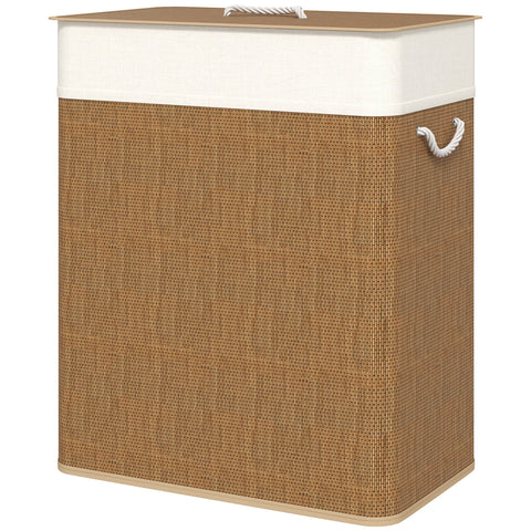 Rootz Bamboo Laundry Basket - Washing Collector - Clothes Hamper - 100L Capacity - 52L x 32B x 63H cm - Removable Bag