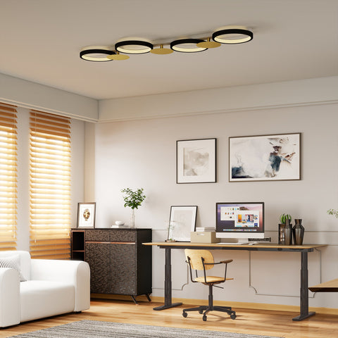 Rootz LED Ceiling Light - Living Room Lamp - Flush Mount Fixture - Remote Dimming - Modern Black + Gold - 100x31x7cm - 38W 1500LM 3000K-6500K