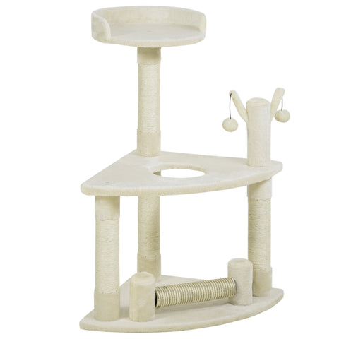 Rootz Cat Tree - Scratching Post - Cat Bed - Interactive Toys - Sisal Posts - Cozy Bed - Sturdy and Durable - 48cm x 48cm x 91cm Cream White