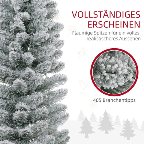Rootz Snow-Covered Artificial Christmas Tree - Pre-Lit Xmas Tree - Warm White LED Lights - Slim Shape - Ø57cm x 210cm