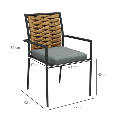 Rootz Garden Chairs - Outdoor Chairs - Patio Chairs - Seat Cushions - Weather Resistant - Modern Design - PE Rattan - Polyester - Brown-Gray - 40W x 47D cm