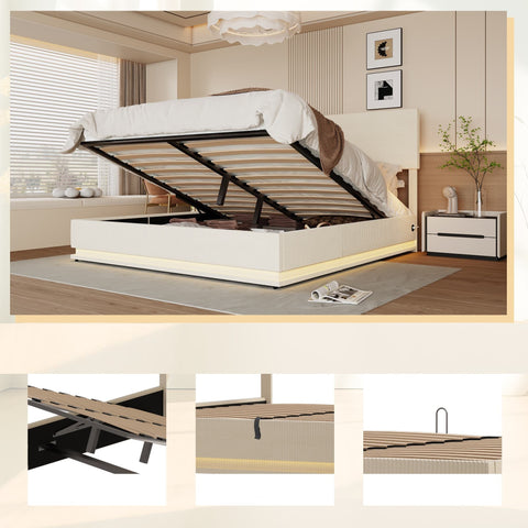 Rootz Double Bed with Storage - Velvet Bed Frame - Adjustable Headboard - Spacious Storage - 211cm x 173cm x 113cm