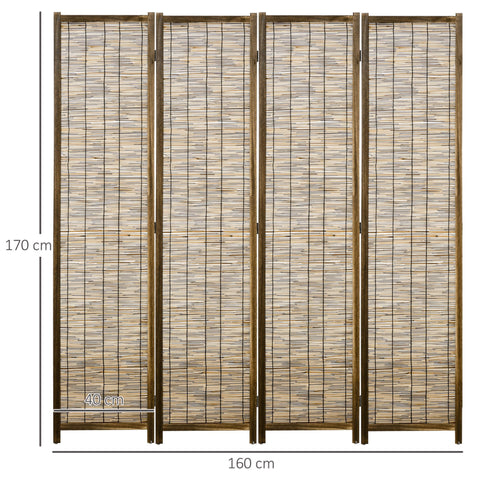 Rootz Wooden Folding Screen - Room Divider - Privacy Screen - Natural Bamboo Finish - 160L x 170H cm