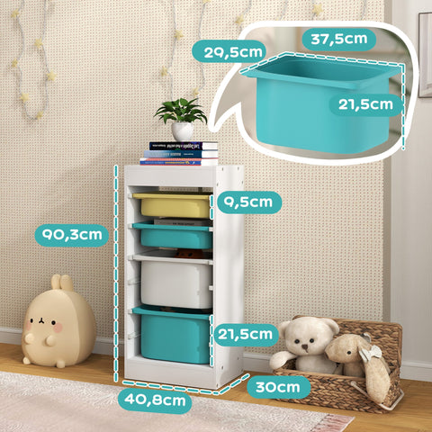Rootz Children's Storage Cabinet - Toy Organizer - Kids Storage Solutions - Anti-Tip Safety - 40.8L x 30W x 90.3H cm, White & Green