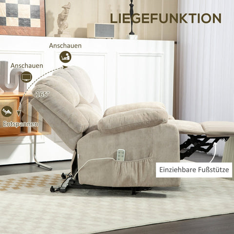 Rootz Electric Reclining Chair - Lift Chair - Zero Gravity Senior Chair - Stand-Up Aid - Mobility Assistance - Light Gray - Plush - 91cm x 93cm x 105cm