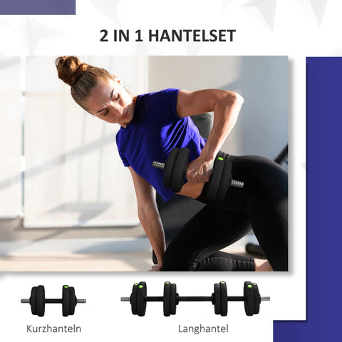 Rootz 15kg 2-in-1 Dumbbell Set - Adjustable Weights - Non-Slip Handles - Plastic Coating - Barbell Conversion - Fitness Equipment - 95cm x 20cm x 20cm
