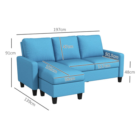 Rootz 3-Seater Corner Sofa with Chaiselongue - Couch - Lounge Seating - Cozy Comfort - 197cm x 139cm x 91cm