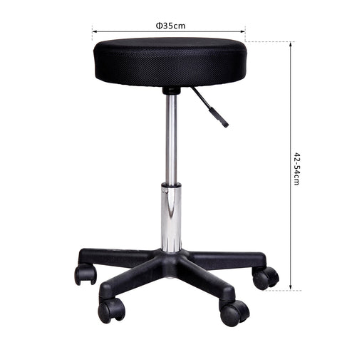 Rootz Rolling Stool for Massage - Height-Adjustable Swivel Stool - Rotating Office Seat - PU Leather - 42-54cm Adjustable Height - 35cm Diameter