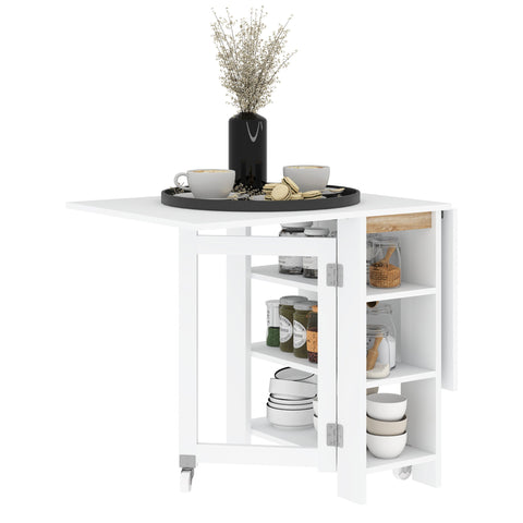 Rootz Foldable Kitchen Table - Dining - Space-Saving - 3 Shelves - Modern Design - 120cm x 60cm x 75cm - White