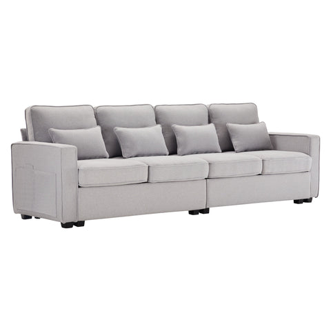 Rootz 4-Seater Linen Sofa - Modern Couch - Comfortable Seating - Adjustable Lumbar Cushions - 264x83x87 cm - Gray