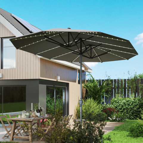 Rootz Double Terrace Umbrella - Sunshade Parasol - UV Protection Canopy - UPF50+ Coverage - 451cm x 267cm x 249cm - Grey