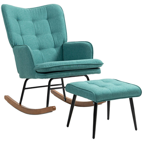 Rootz Rocking Chair with Matching Footstool - Nursing Chair - Reading Chair - Fully Padded - Beech Wood - 64cm x 89cm x 90cm