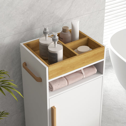 Rootz Bathroom Cabinet on Rollers - Mobile Storage Unit - Bathroom Organizer - Adjustable Shelves - 40 x 30 x 88 cm White Brown