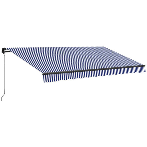 Rootz Sun Awning - Wall Mount - Awning Patio - Hand Crank - Weather Resistant - Aluminum-Metal - Blue - White - 365cm X 300cm